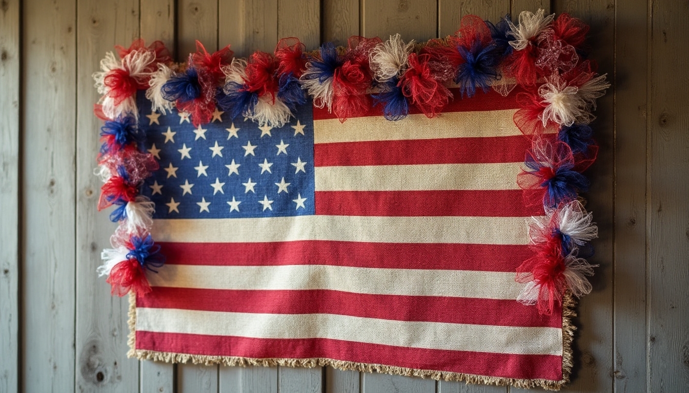 burlap ribbon flag display