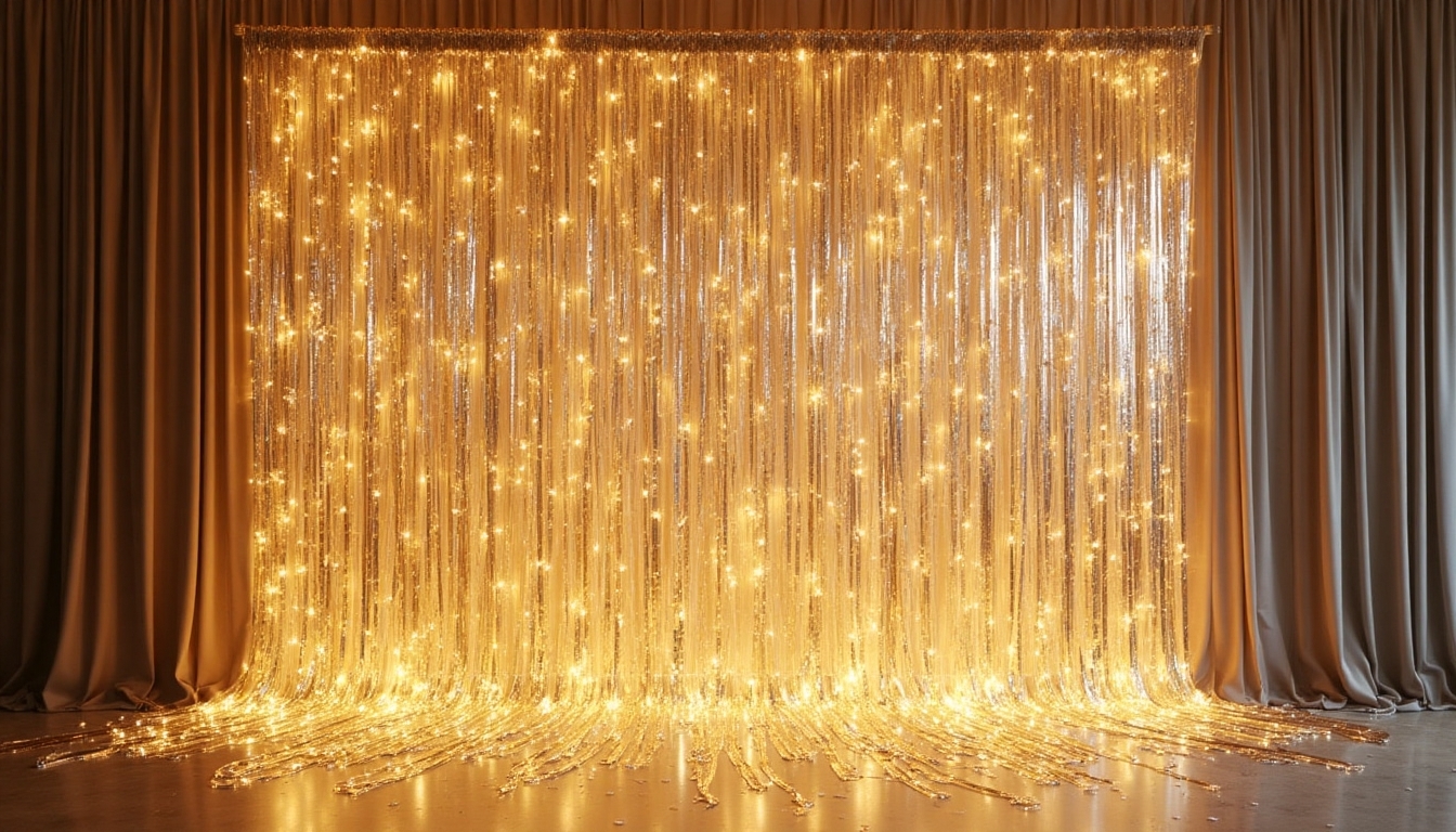 cascading metallic curtain backdrop