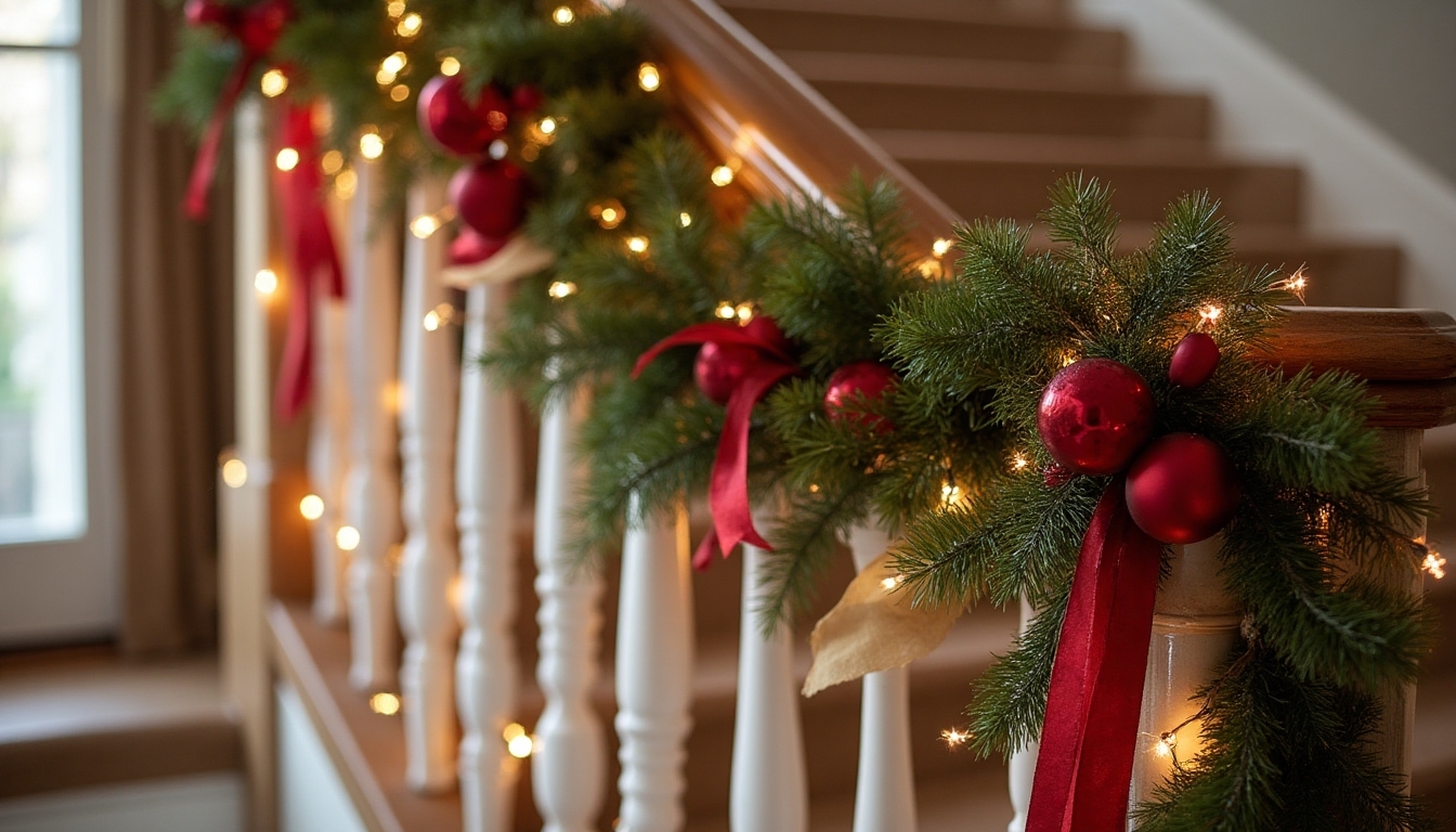 cascading ribbon banister display