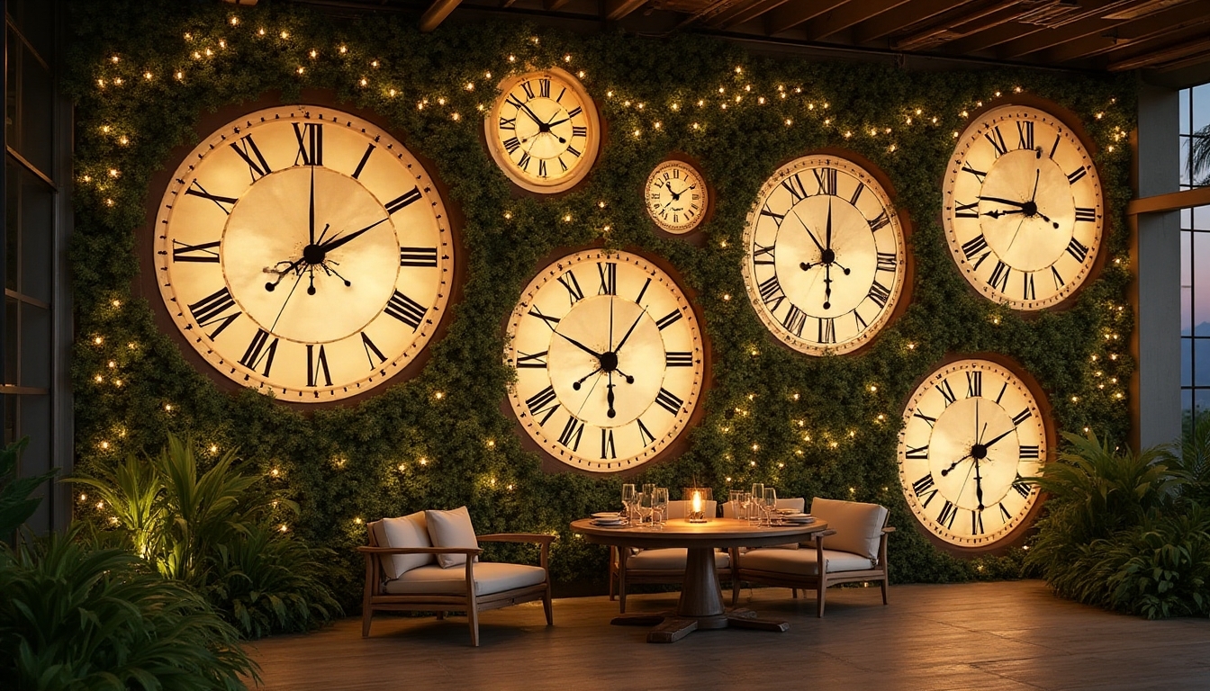 cascading vintage clock installation