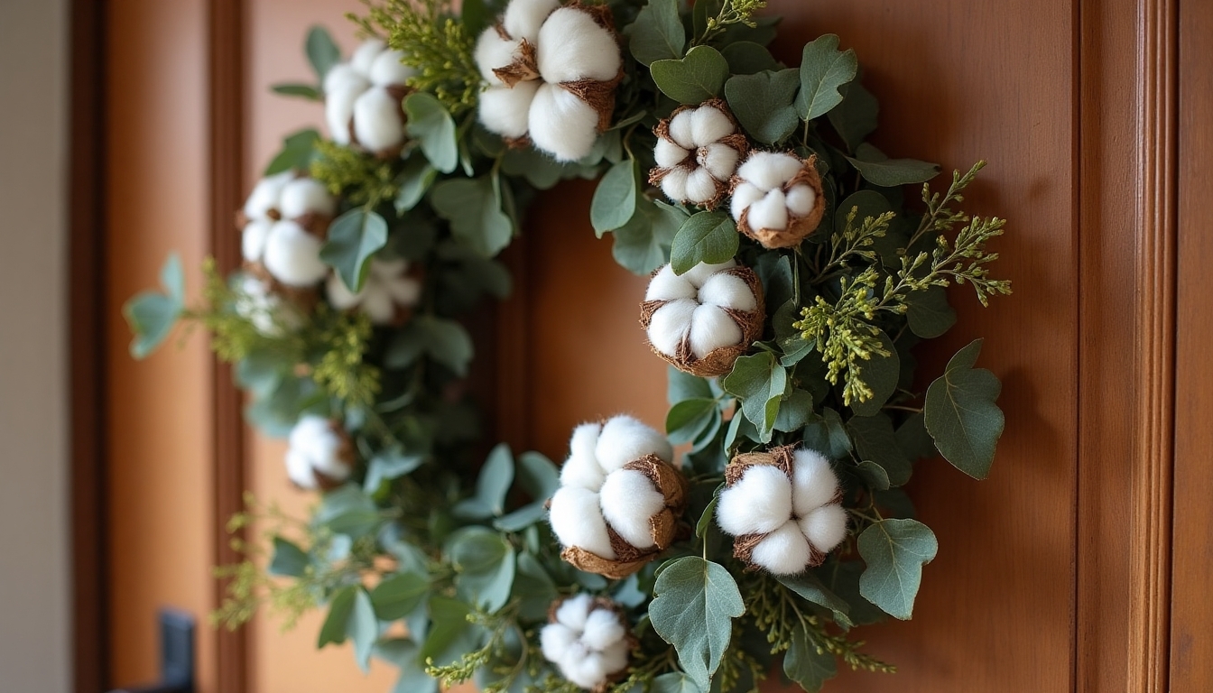 cotton eucalyptus farmhouse wreath