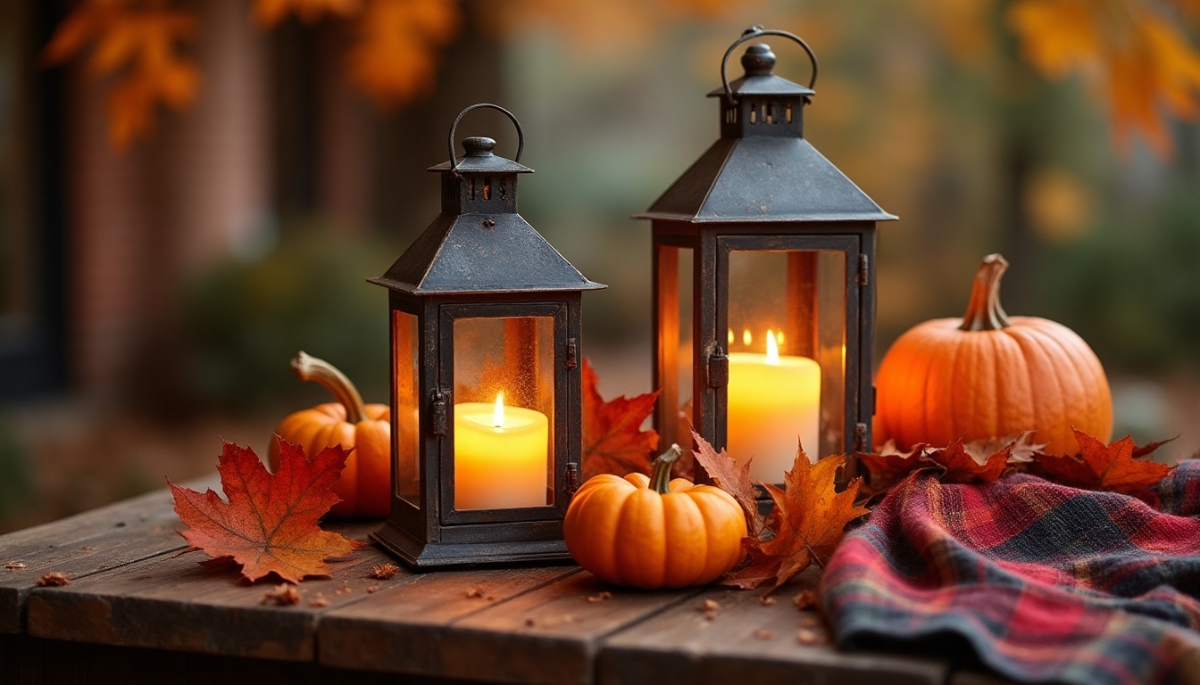 cozy autumn metal lanterns