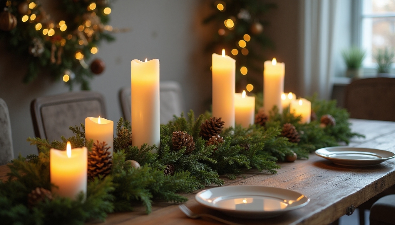 cozy evergreen candle centerpiece