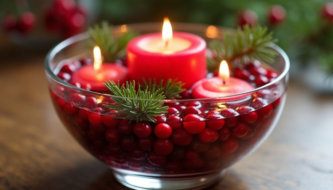 cranberry candle centerpiece display