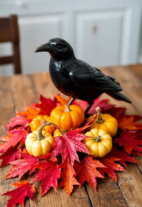 crow and autumn leaves centerpiece