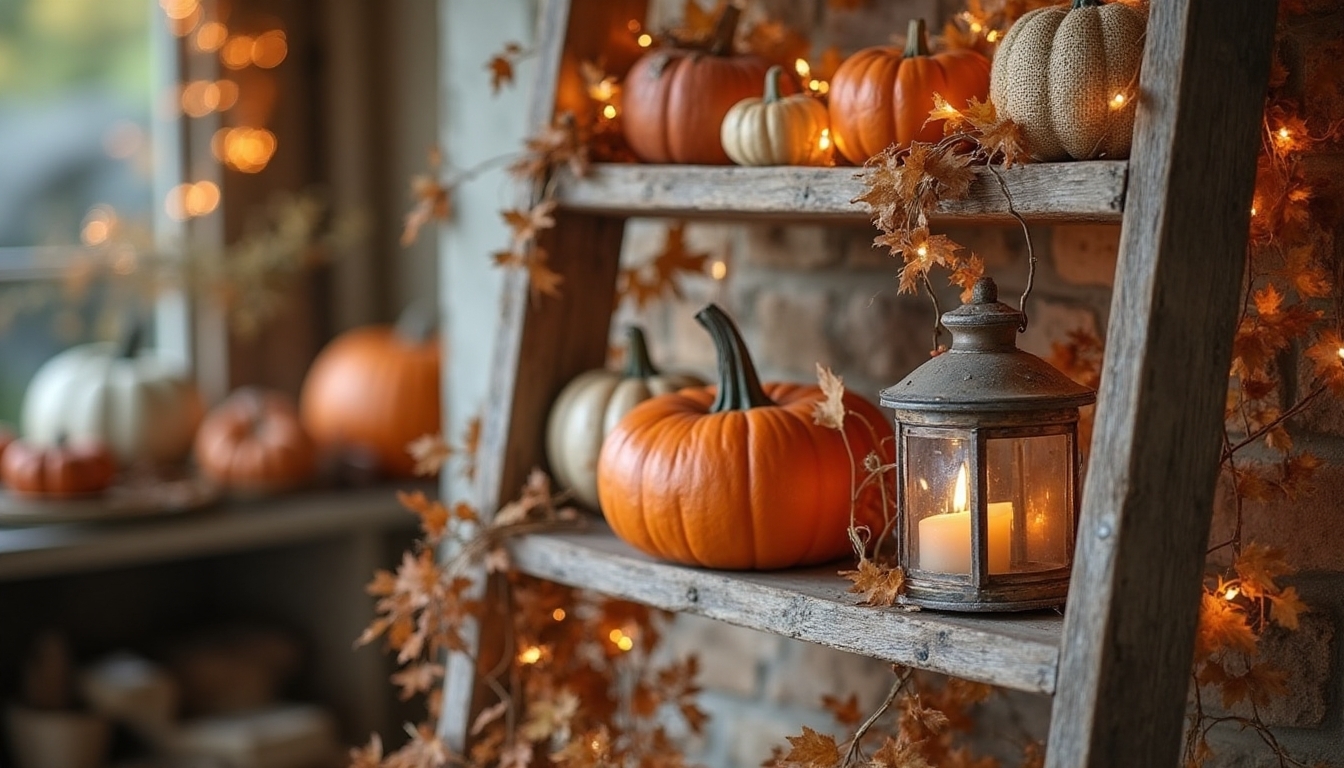 distressed ladder halloween decor