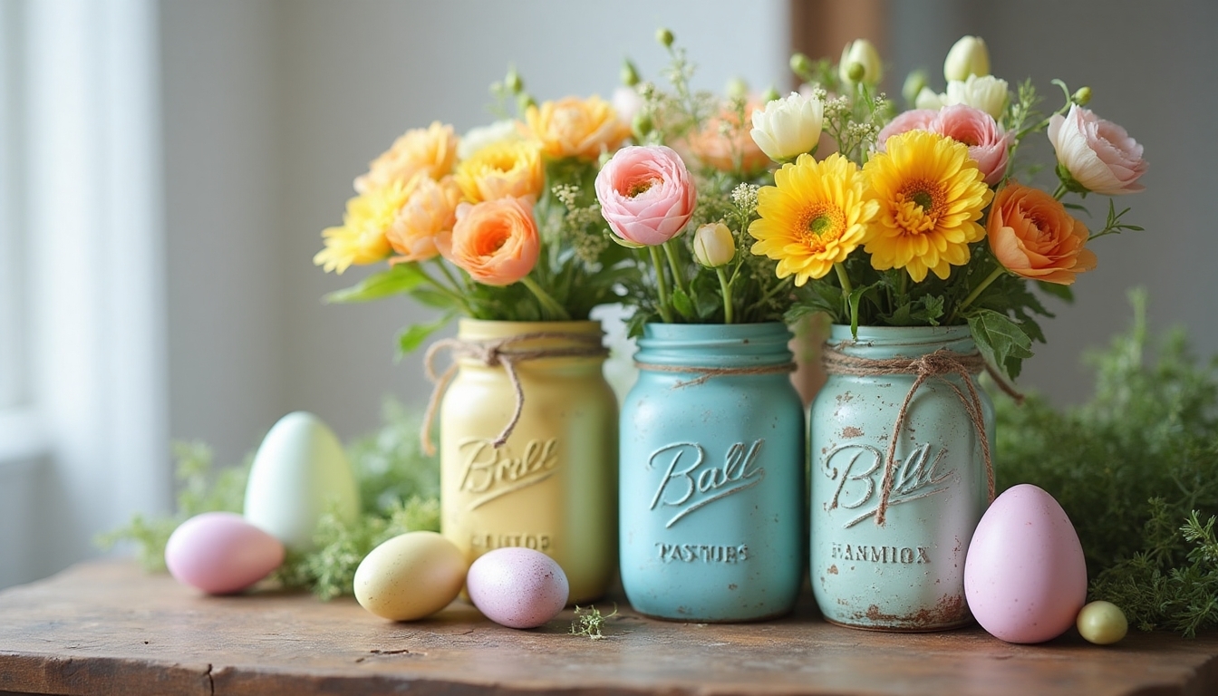 distressed mason jar centerpiece