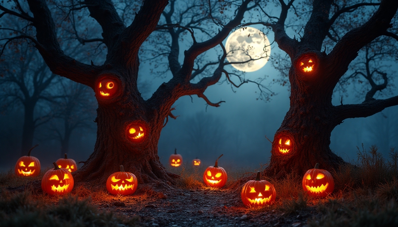 eerie tree face decorations