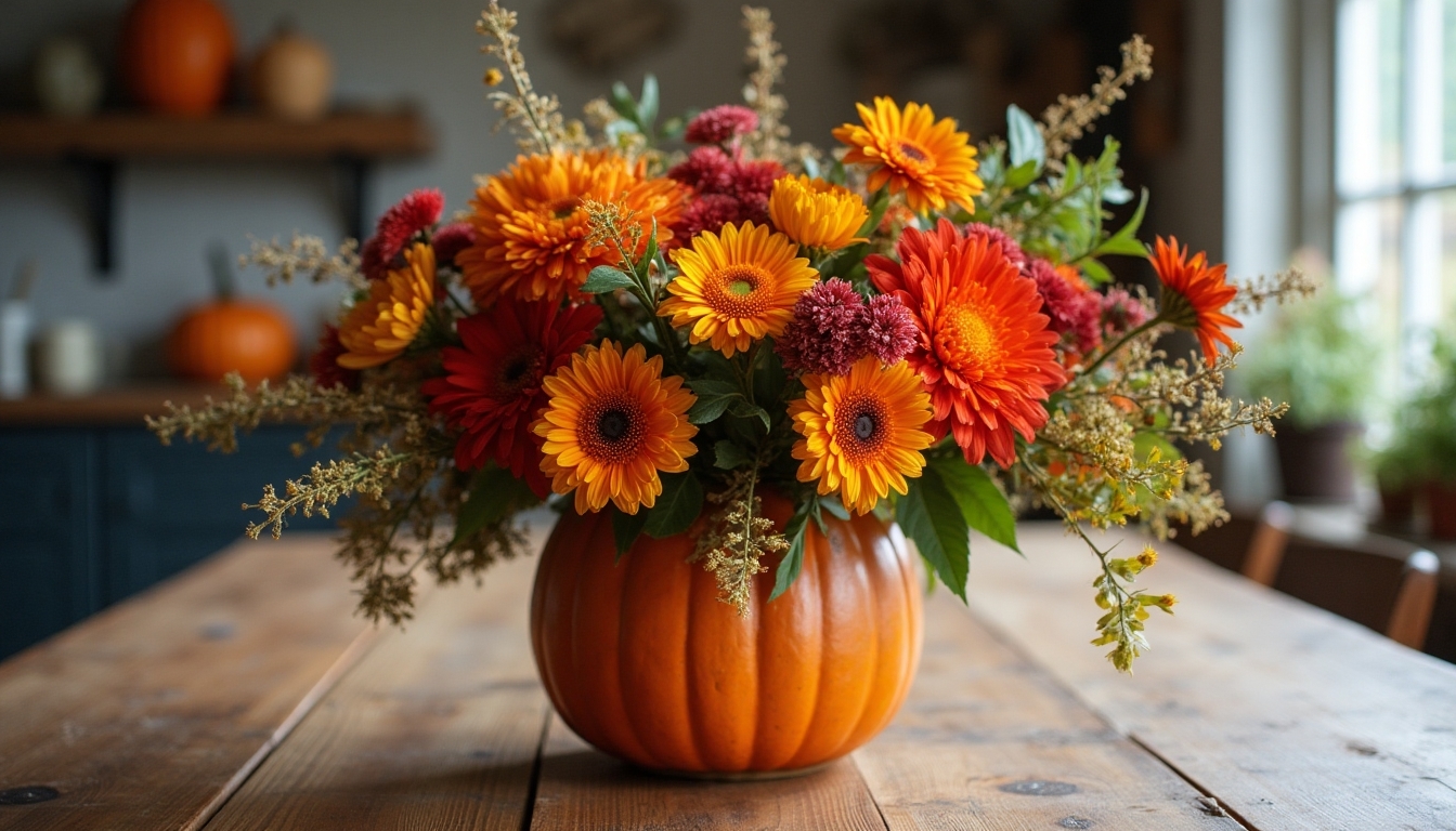elegant pumpkin flower vessels