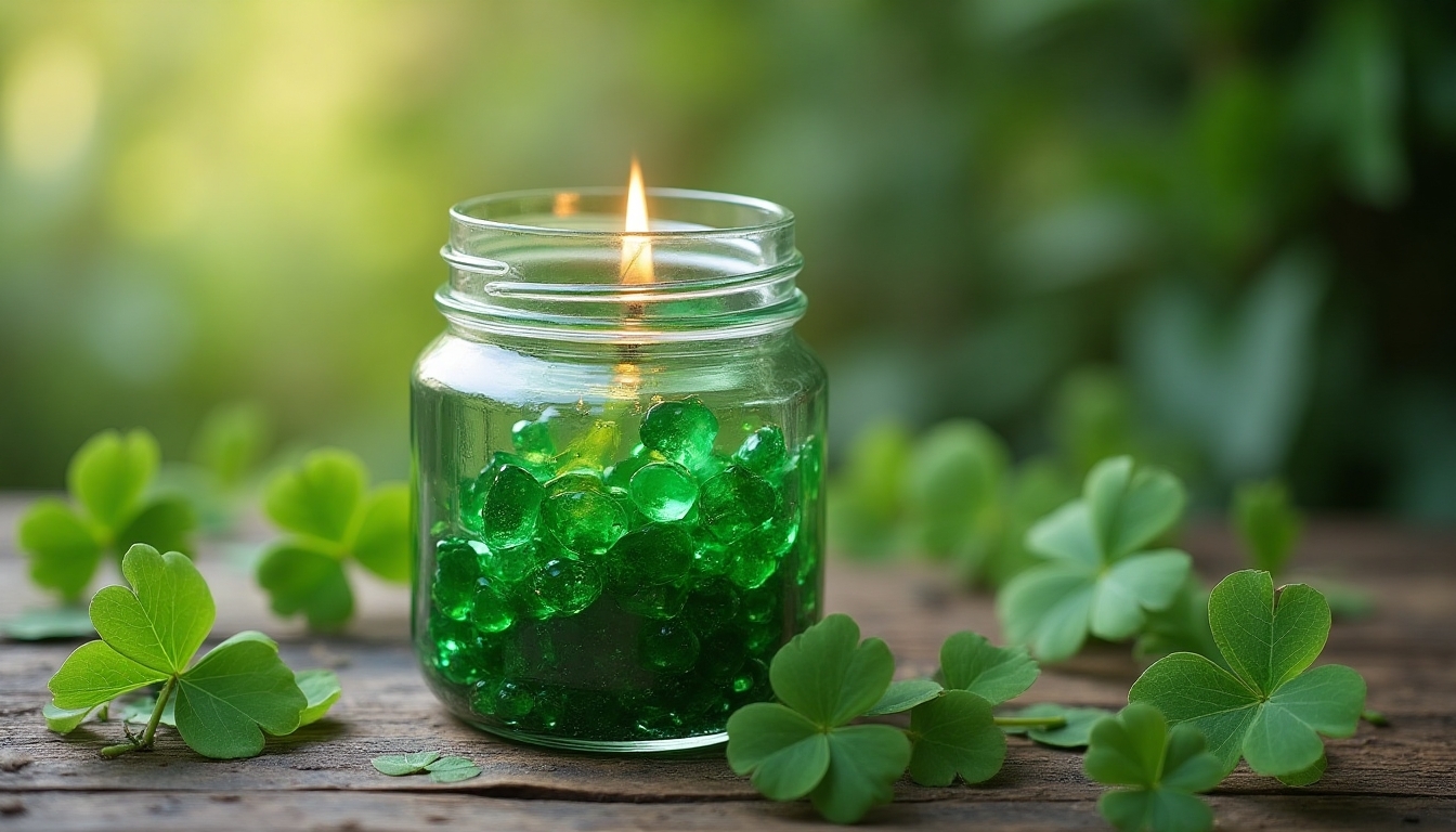 emerald pebbles candle centerpiece