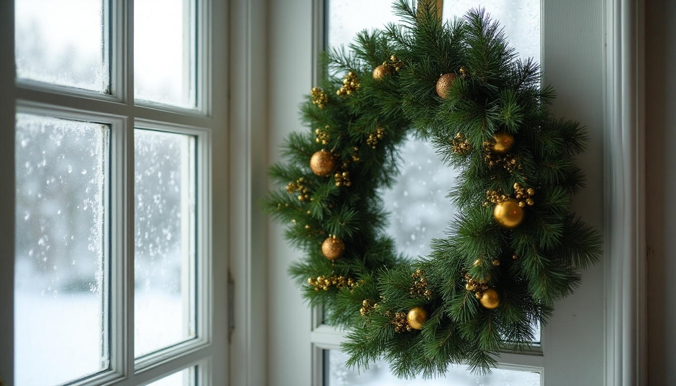 evergreen wreaths with gold