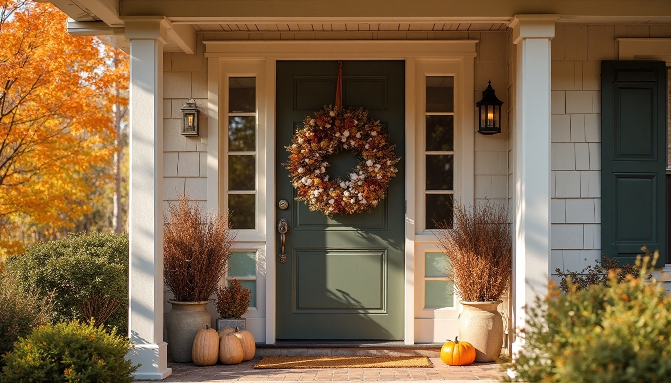 farmhouse cotton pumpkin wreath
