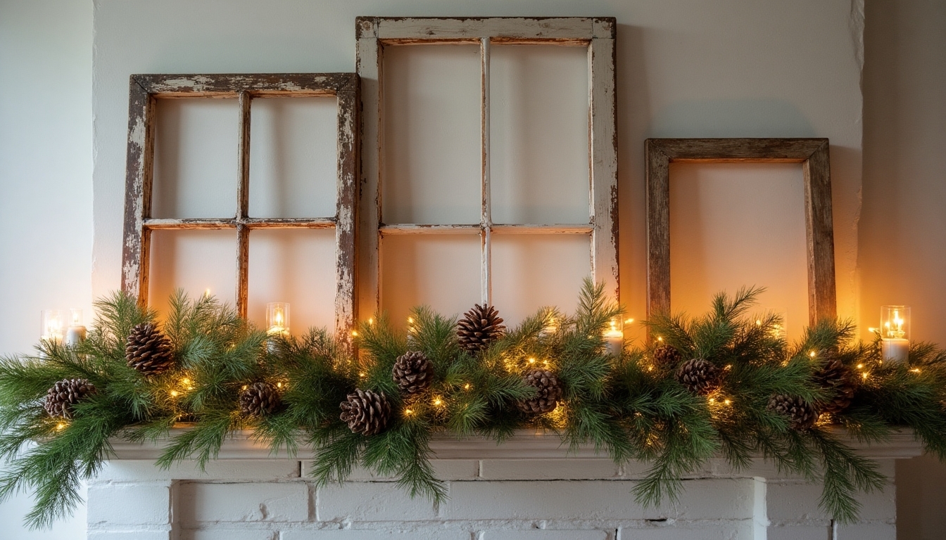 farmhouse holiday mantel display