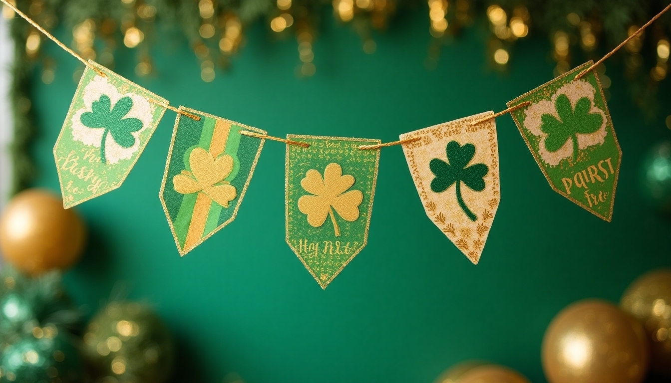 festive green and gold banners