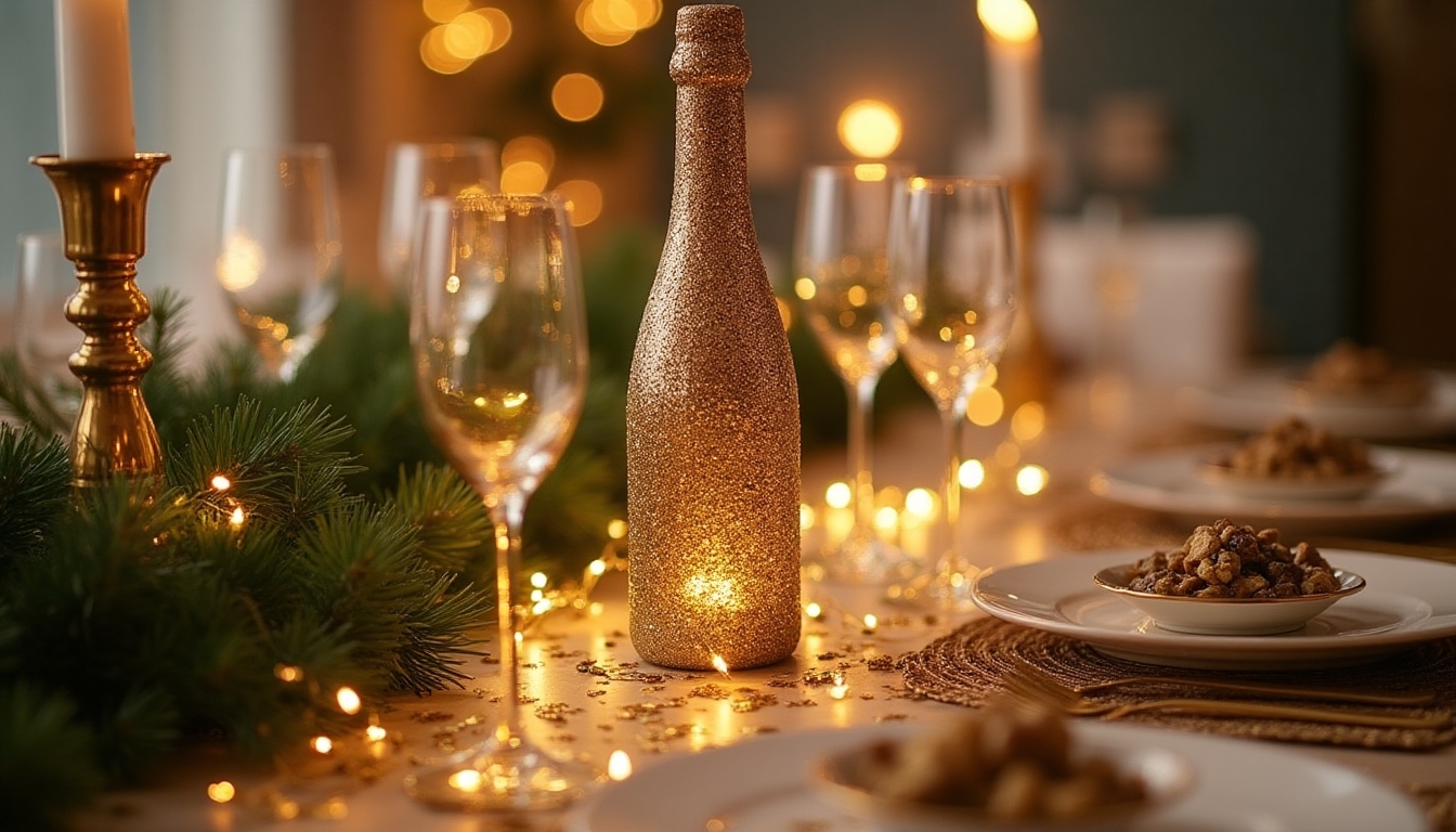 glittery champagne bottle vases