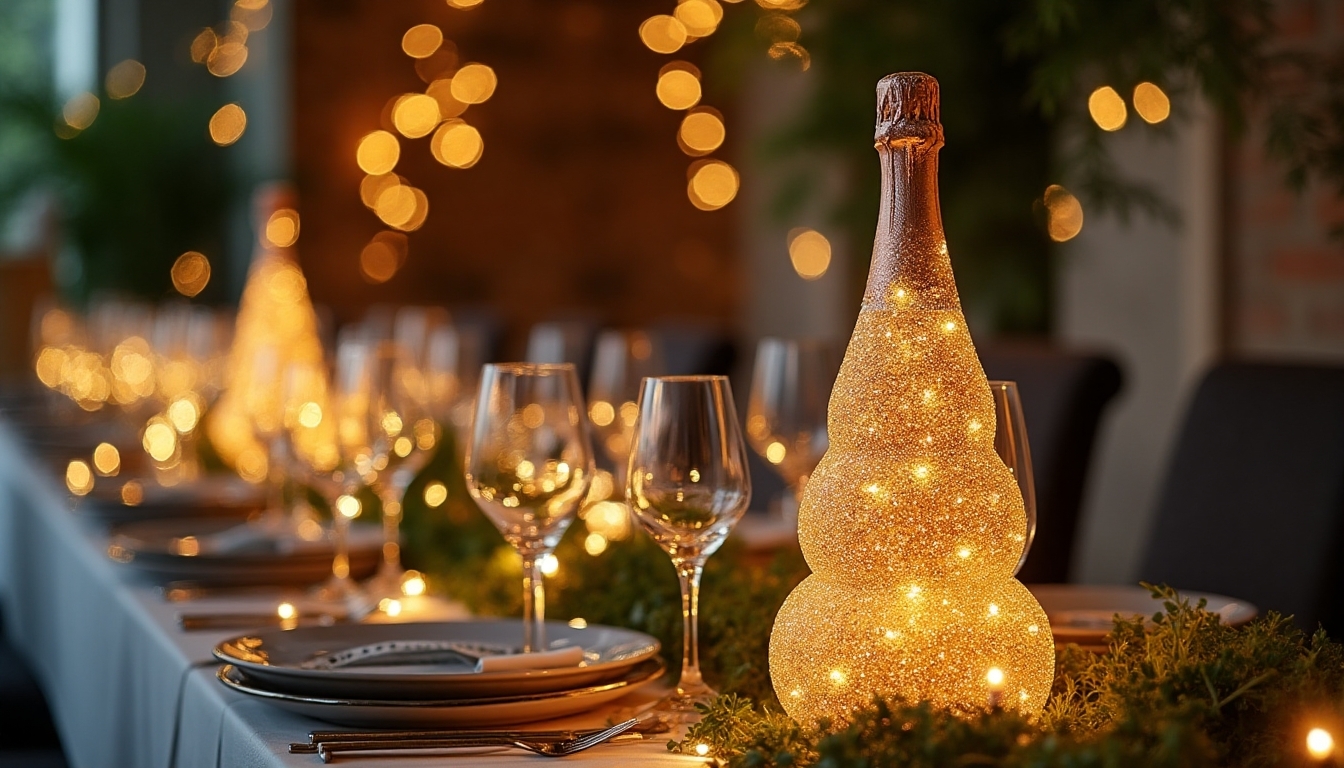 glittery champagne tower centerpiece