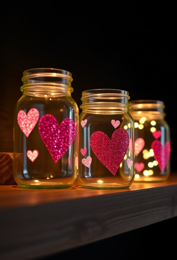 glittery heart mason jars