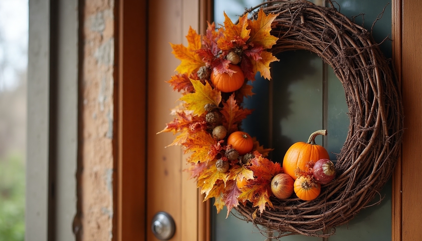 harvest wreath with acorns