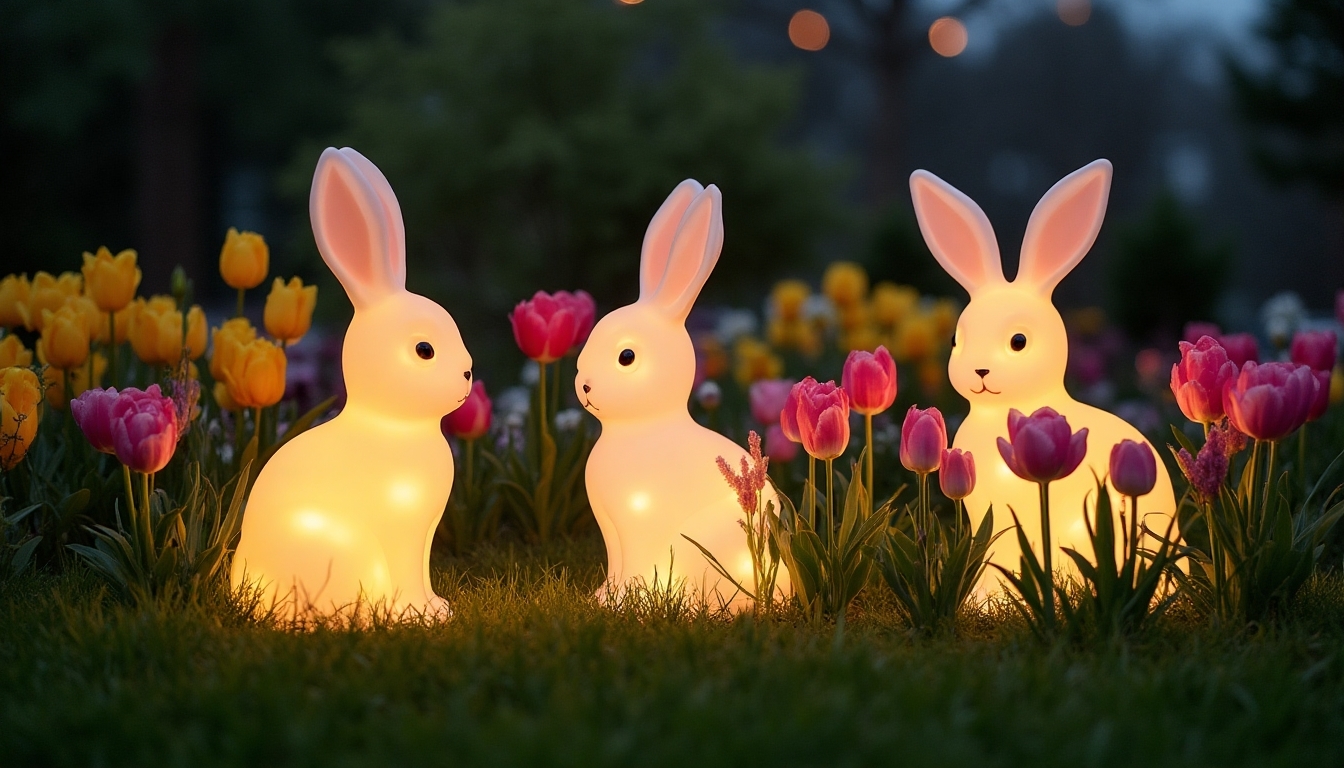 illuminated garden bunny stakes