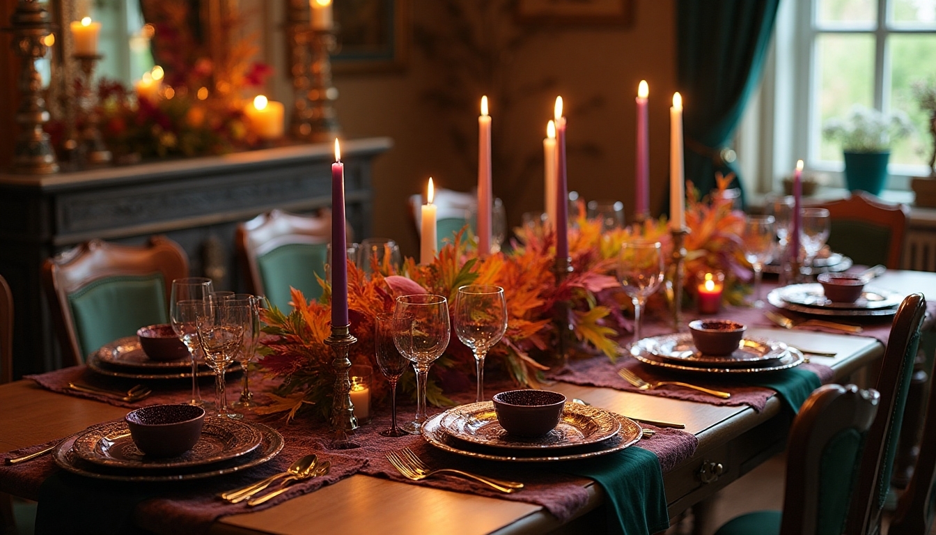 jewel toned thanksgiving table decor