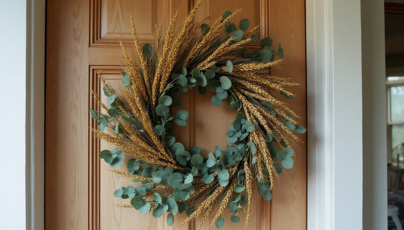 modern wheat eucalyptus wreath