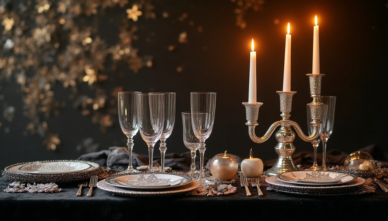 monochromatic metallic table setting