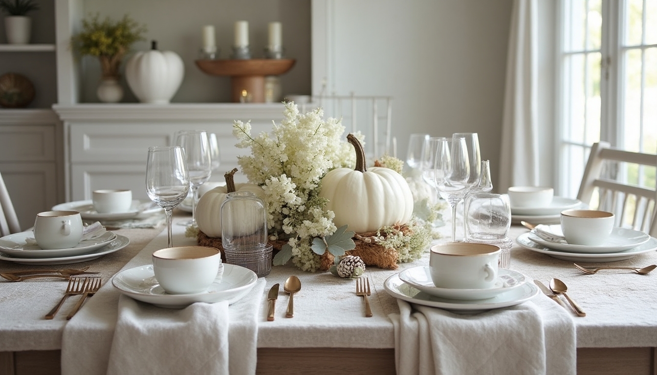 monochromatic textured table setting