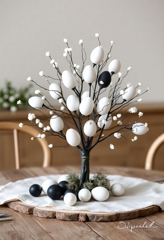 monochrome egg tree centerpiece