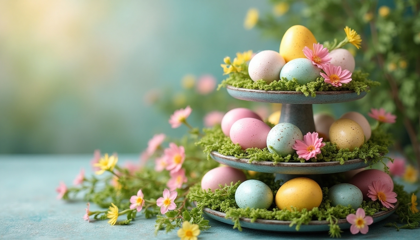 multi tiered pastel egg display