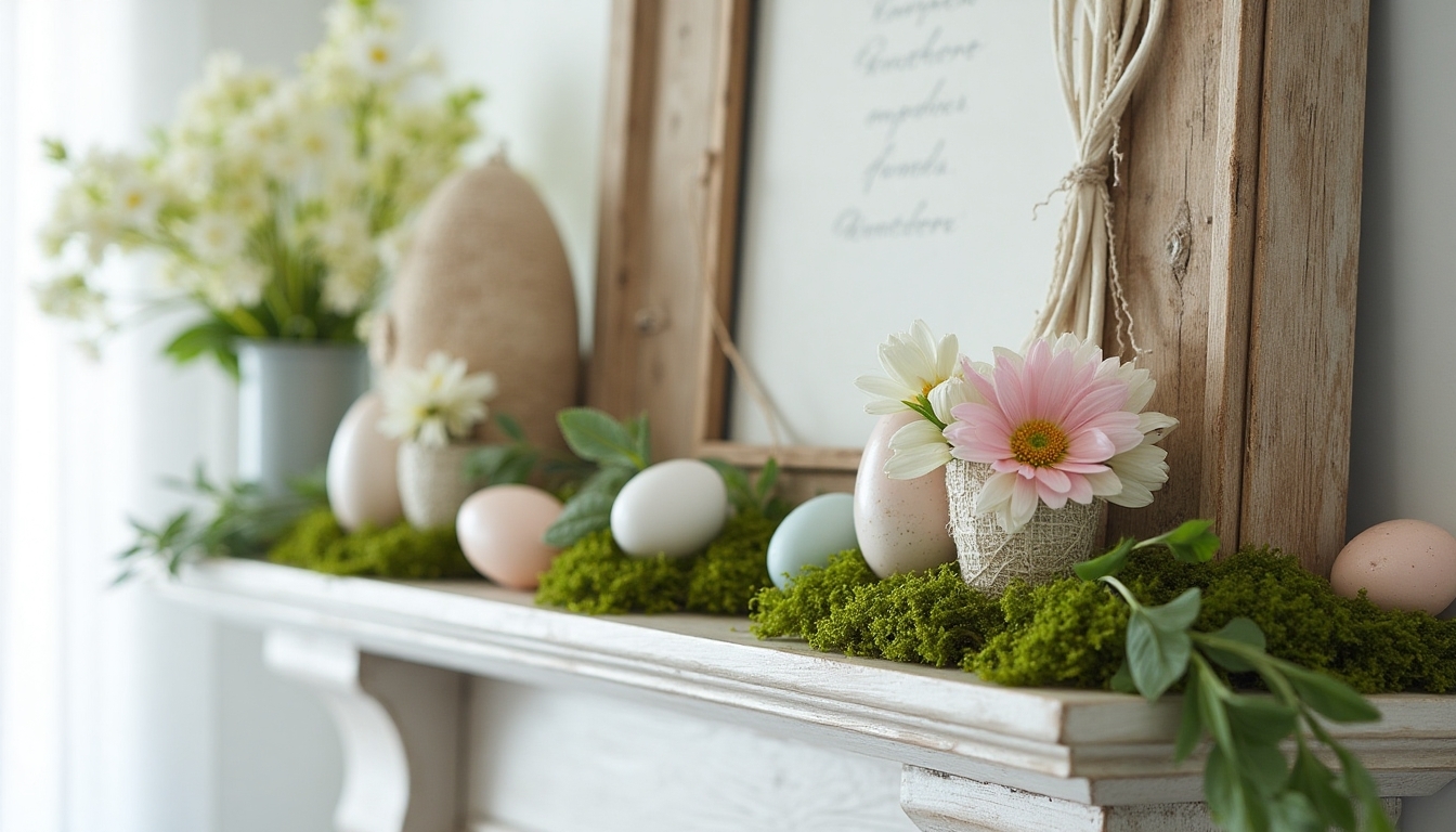 natural springtime mantel decor