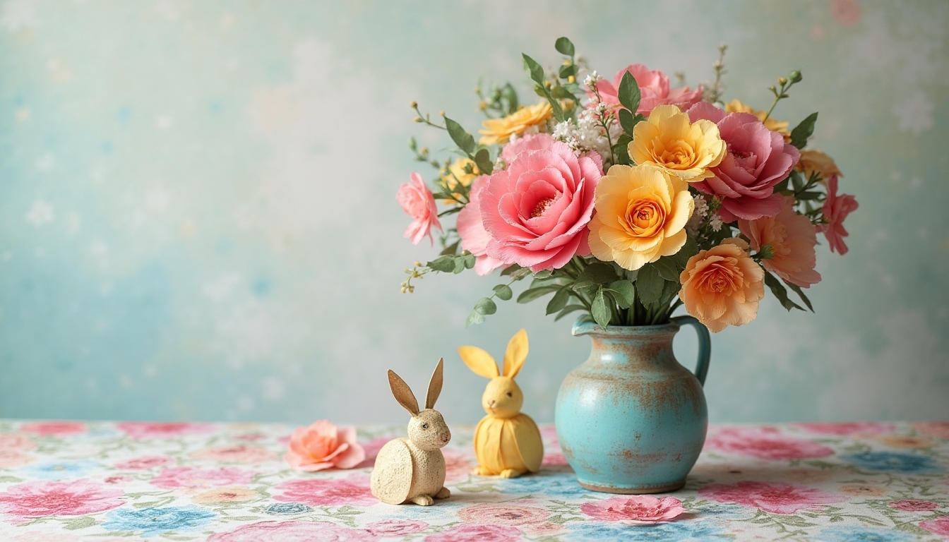 paper flowers and bunny