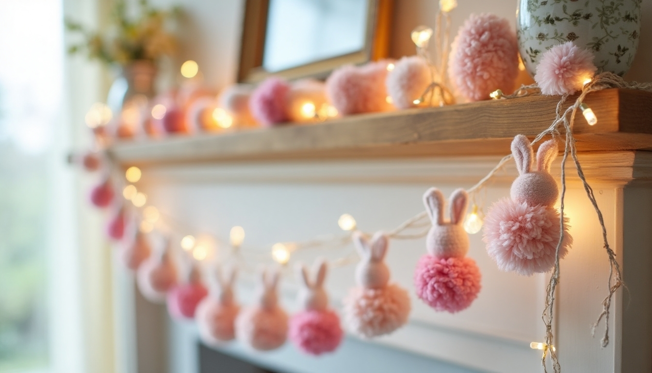 pastel bunny pom pom chain