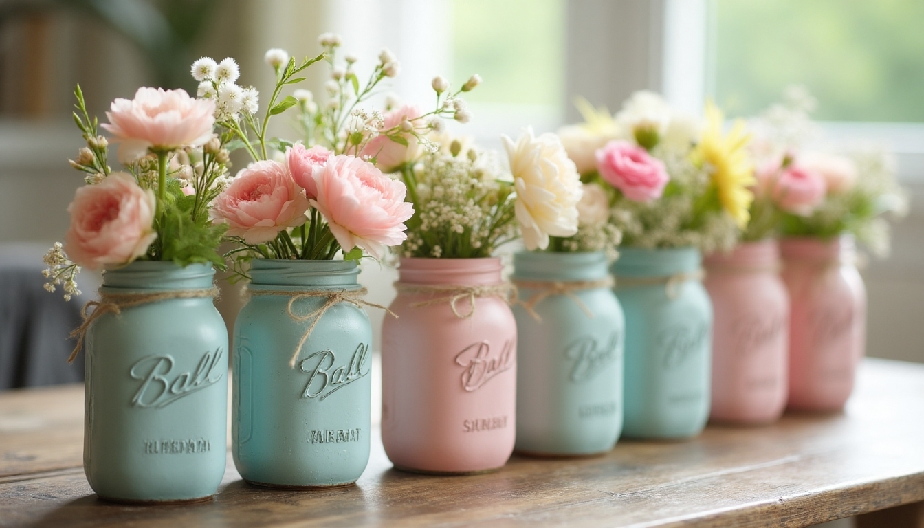 pastel painted mason jar vases