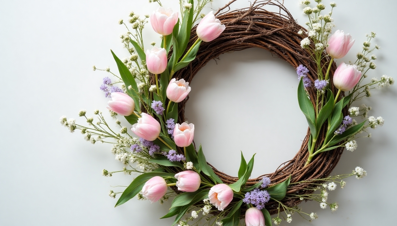 pastel tulips and baby s breath