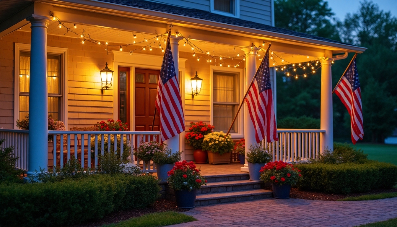 patriotic illuminated porch display