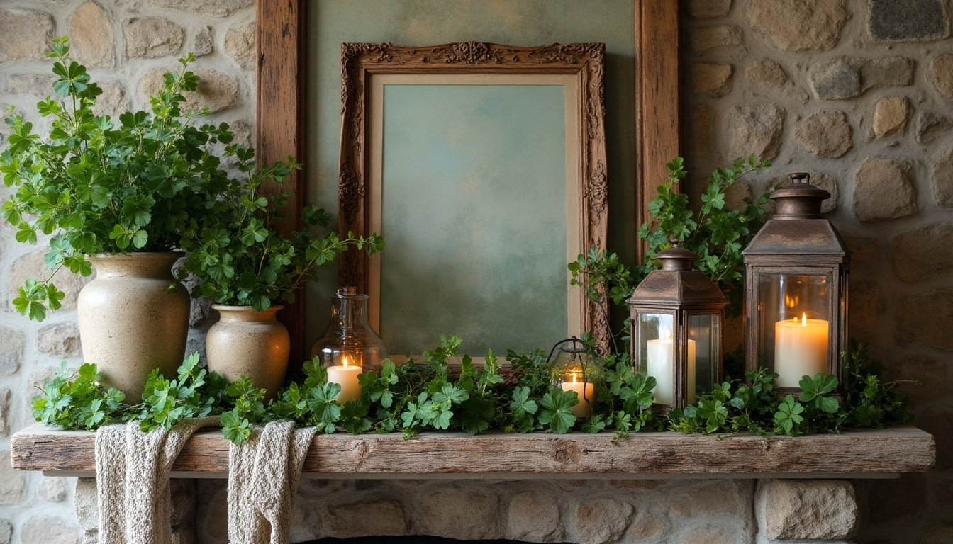rustic irish mantel display
