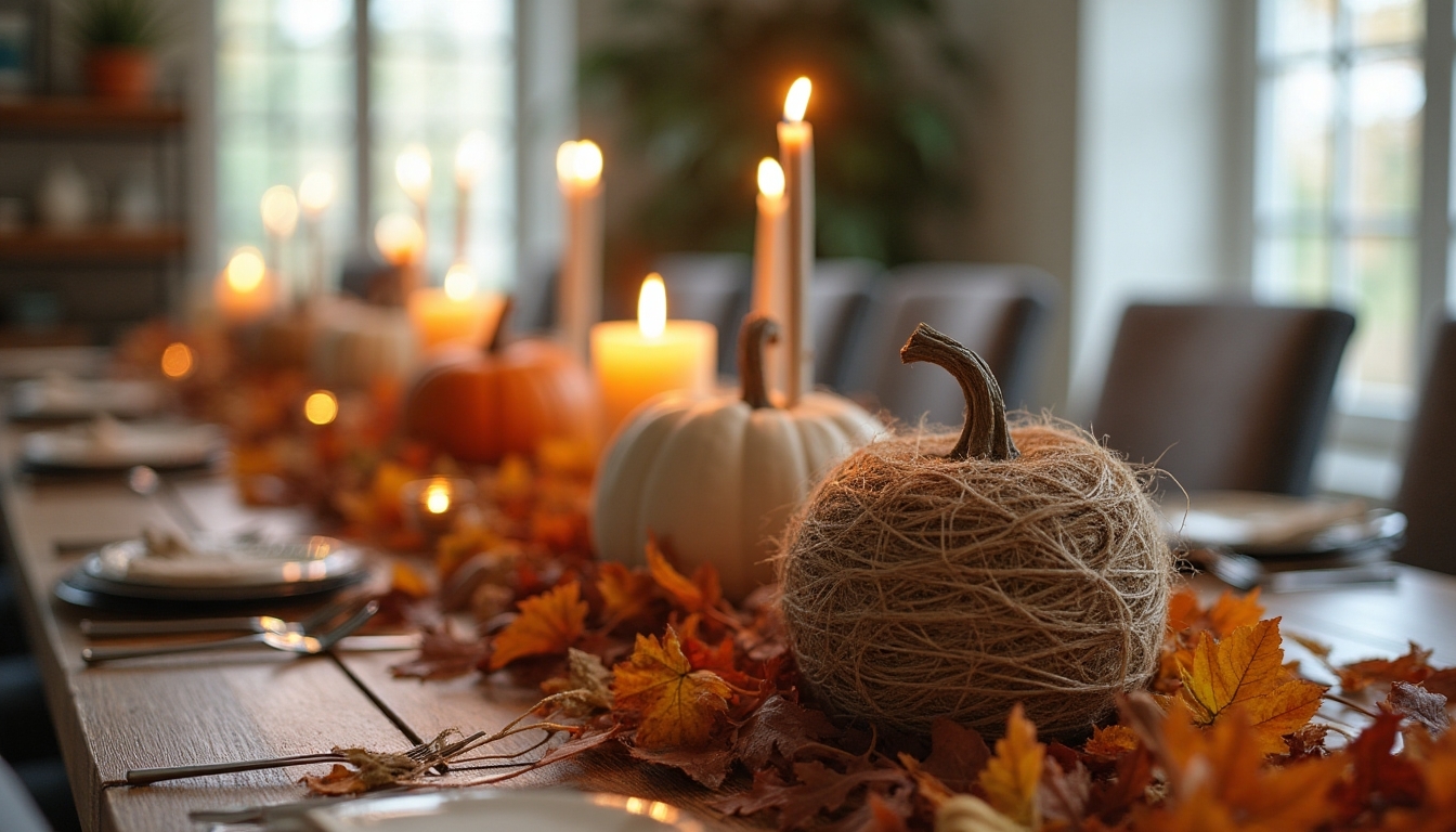 rustic twine wrapped pumpkin centerpiece