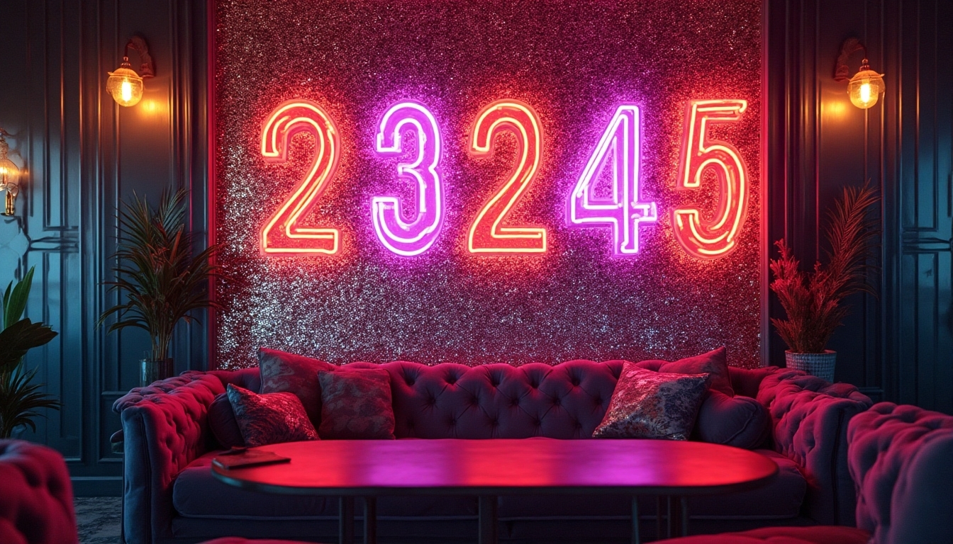 sequined backdrop with neon