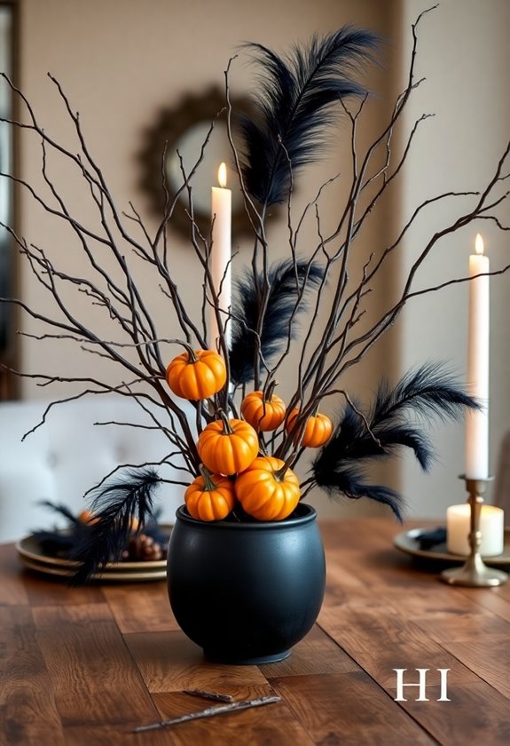 spooky pumpkin branch centerpiece