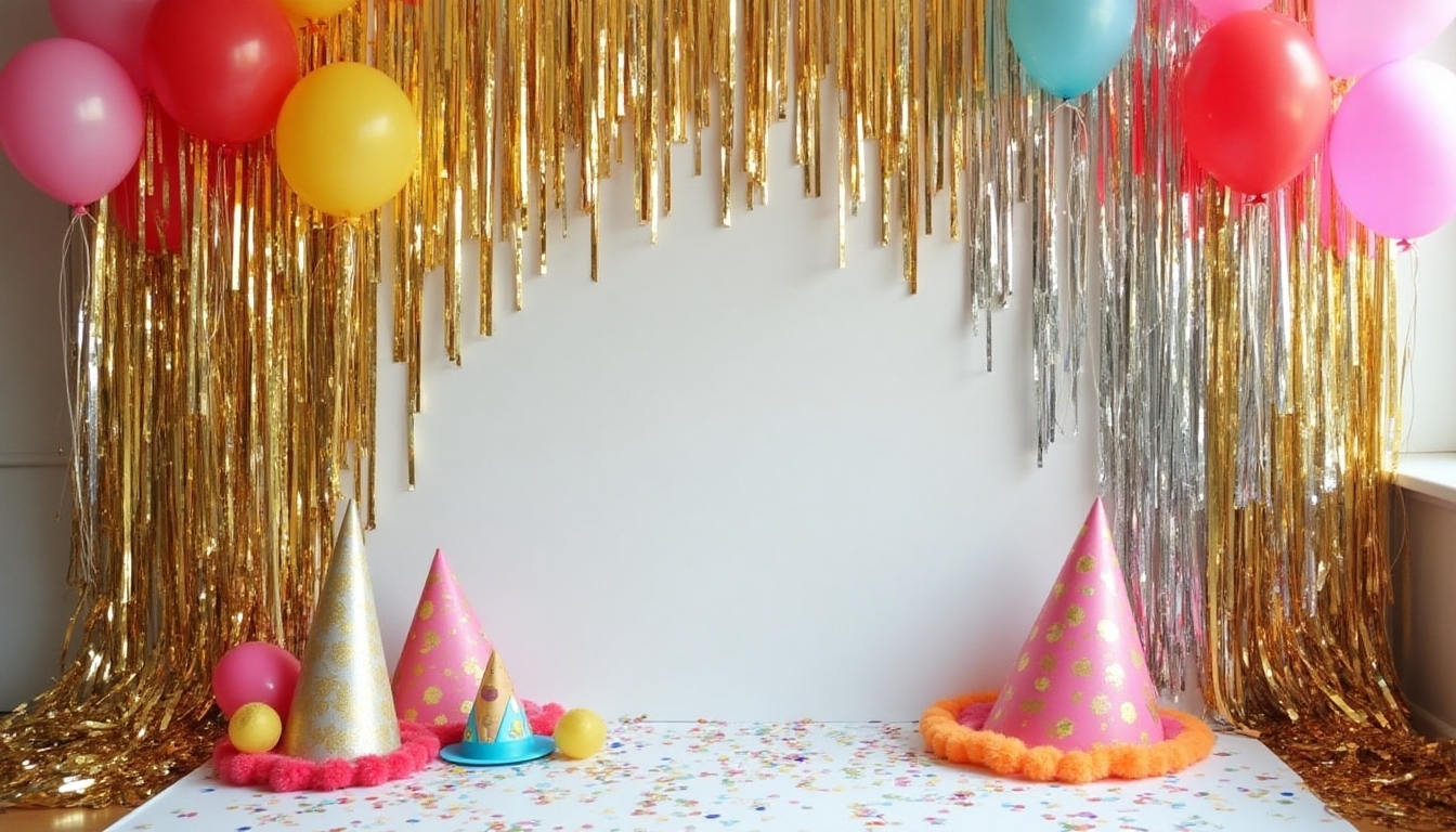 tinsel backdrop with props