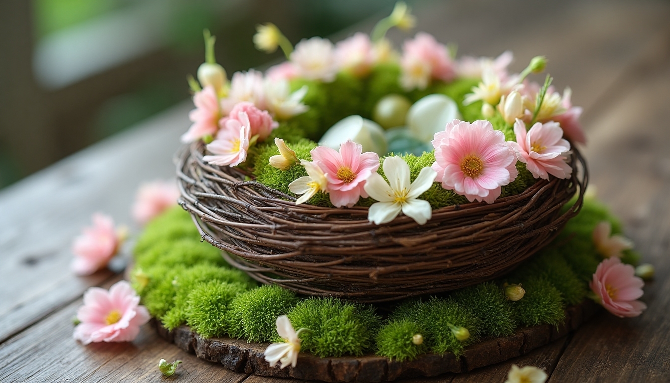 twig nest with ribbons