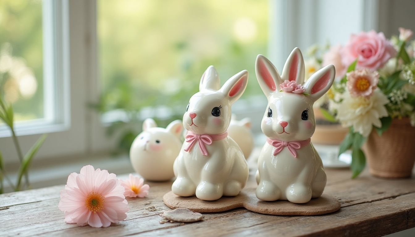 vintage ceramic bunny display