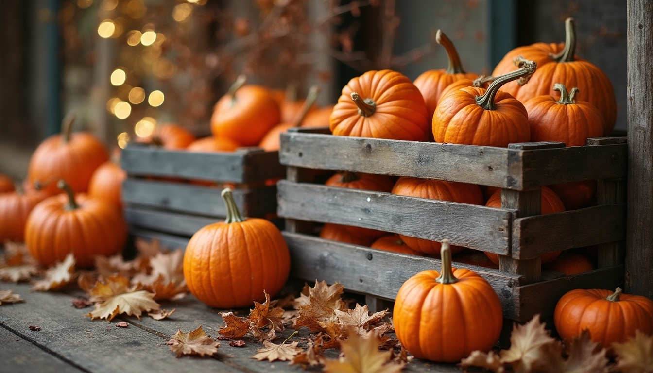 vintage crates with pumpkins
