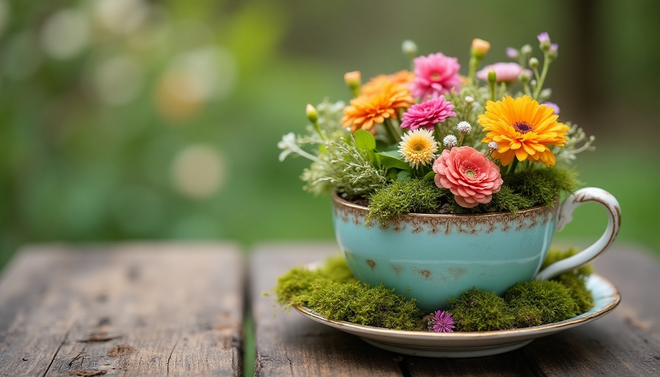 vintage teacup garden centerpiece