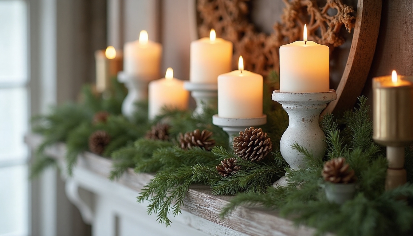 white washed candlesticks and nature