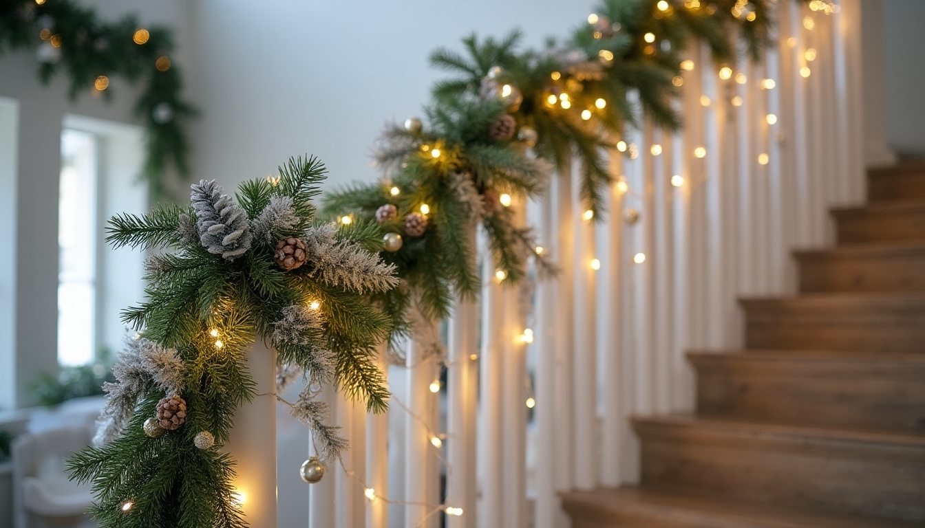 winter woodland staircase decor