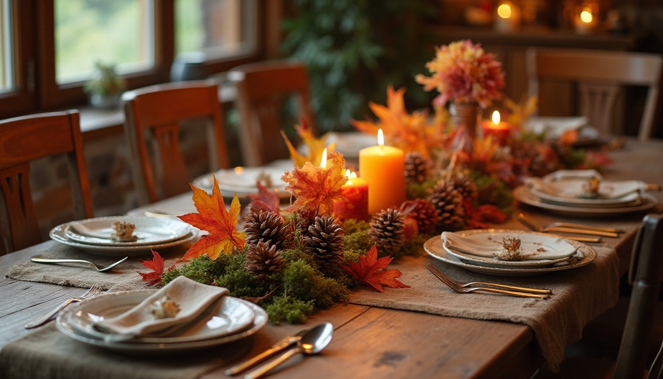 woodland themed thanksgiving table decor