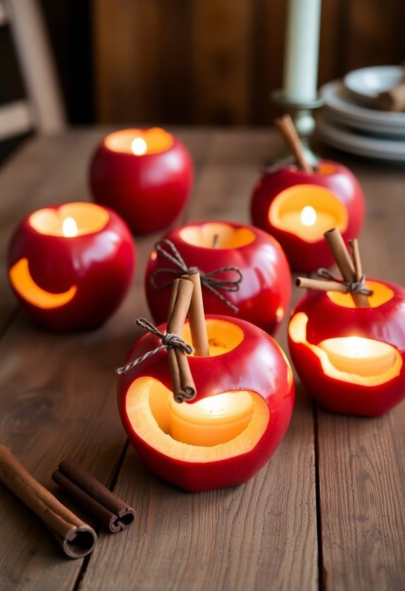 candle filled apple centerpieces