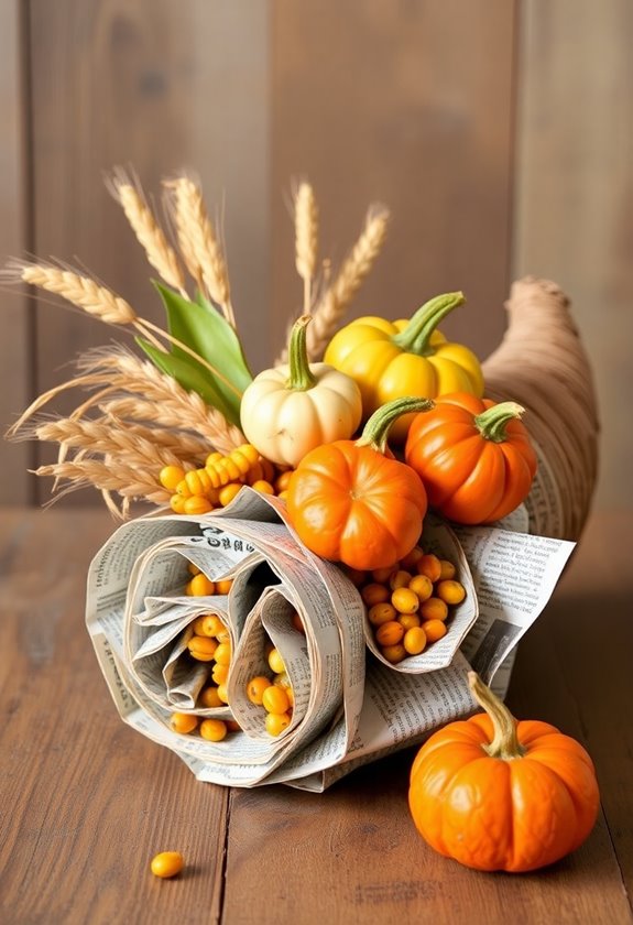 diy newspaper cornucopia decoration