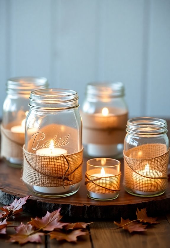 gratitude lanterns with burlap